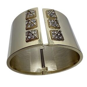 Victoria's Secret Gold Tone Rhinestone Pyramid Stud Hinged Cuff Bracelet